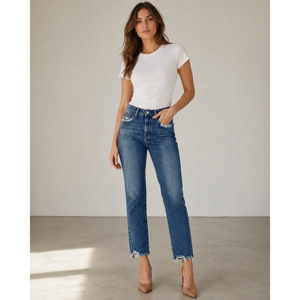 AGOLDE Toni High Rise Straight Jeans Womens 27 Medium Wash Raw Hem